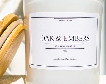 Smoky Oak and Embers - Hand-Poured Soy Candles in luxury glass Jars - Handmade Scented Candle Housewarming Gift - 4 oz, 7 OZ and 10 oz