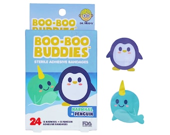Narwhal and Penguin Self-Adhesive Bandages - Sterile and Waterproof