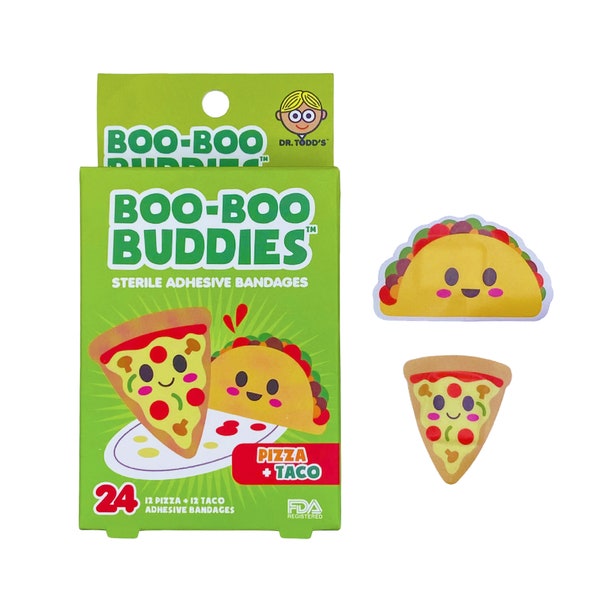 Pack of 24 Pizza and Taco Shaped Self-Adhesive Cute Bandages - Sterile and Waterproof