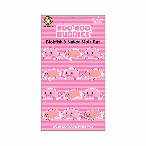 Blobfish and Naked Mole Rat Sticker Sheet, Boo Boo Buddies Blobfish and Mole Rat Sticker Pack