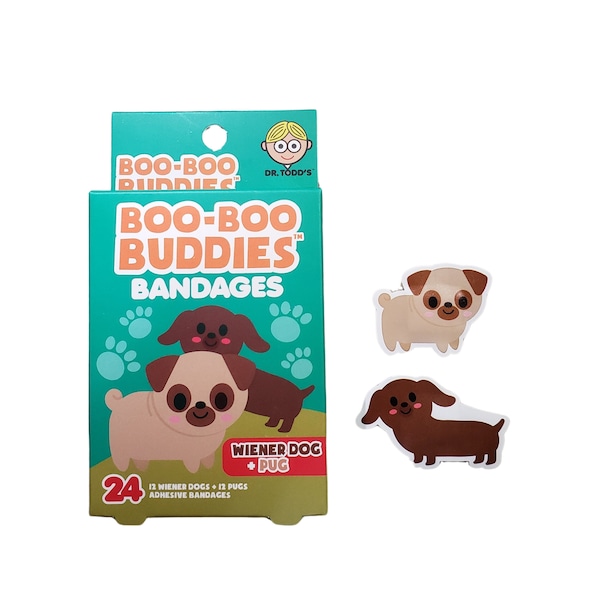 Wiener Dog and Pug Bandages, stocking stuffer, holiday gifts, cute bandaids kids, fun bandaids for kids, cool bandages for adults