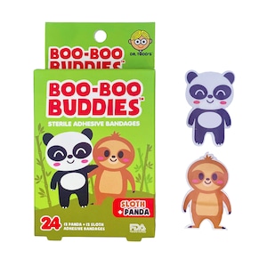 Pack of 24 Sloth and Panda Shaped Self-Adhesive Cute Bandages - Sterile and Waterproof