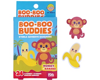 Monkey & Banana Bandages - Cute Waterproof Adhesive (Pack of 24)