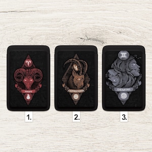 Zodiac Magnetic Wallet, Ästhetische Kartenhülle für iPhone 14, 13, iPhone 12 Modelle, Mini Karte, personalisierte Handytasche