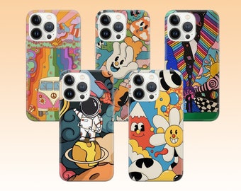 Psychodelic 電話ケース Indie カバー、Pixel 7 Pro 6A、iPhone 14 13 12 Pro 11 XR、Samsung S21FE S22 5G S22 Ultra A73 A53 Note 20 用