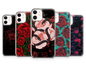 Blumen Handyhülle Rote Rosen Abdeckung für iPhone 15, 14, 13 12 11 Pro, XR, Samsung A13,S24, S23 FE S22, S21 FE, A40, A72, A52, Pixel 6a,7 ,8