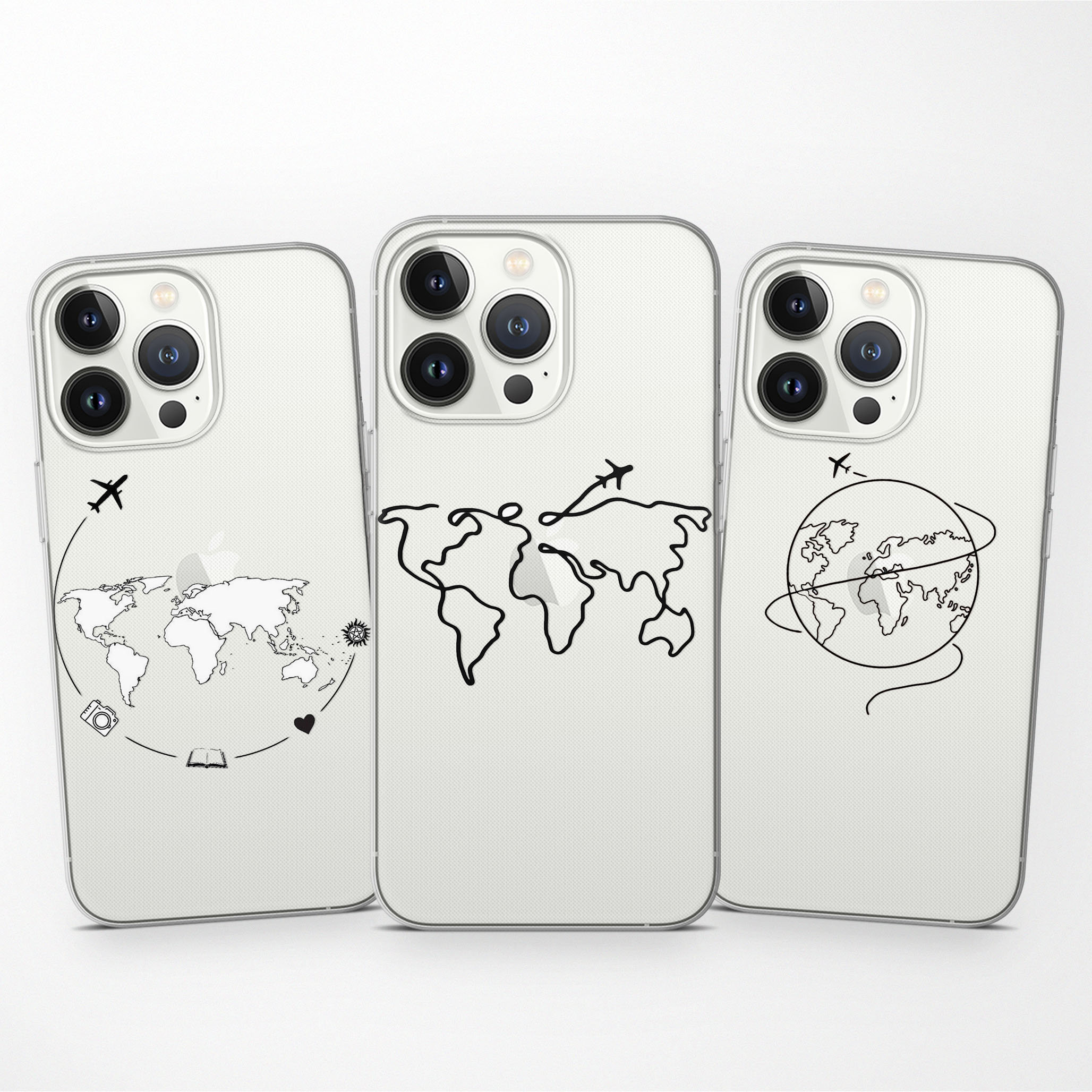 Handyhülle Für IPhone 12 Mini – Mit Weltkarte Aquarell Design In Schwarz, Stoßfest & Kratzfest