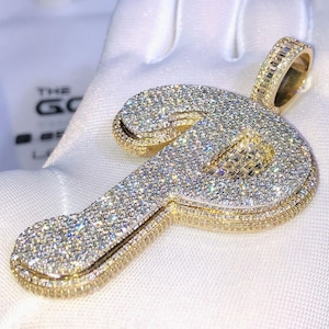 Colgante "P" personalizado con diamantes de moissanita VVS, colgante hip hop sin collar, colgante unisex con nombre personalizado.