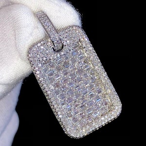 Fully Iced out Charm Dog Tag Pendant VVS1 Moissanite Diamond Hip Hop Pendant 925 Silver Rapper Men Custom Handmade Moissanite Pendant