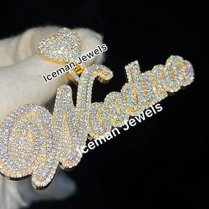 Colgante con dije de diamante VVS Iced Out para hombre y mujer, colgante con letra de hip hop, plata 925, nombre personalizado, colgante de moissanita hecho a mano, regalo para ella y él