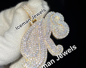 Custom iced Out Unisex Pendant, VVS Moissanite Diamond jewelry, Hip Hop Pendant, 925 Silver Jewelry, Customized Letter Pendant, pass tester
