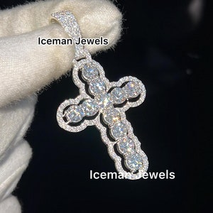 VVS Moissanite Charm Cross Pendant, 925 Silver Iced out Hip Hop Pendant, Round Diamond Jesus Cross Women Necklace Mothers Day Gifts