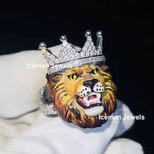 Solid 14K Yellow Gold Champion Ring, Full Ice out Round Diamond Ring, Real VVS Moissanite Diamond Ring For Men, Custom Bustdown Hip Hop
