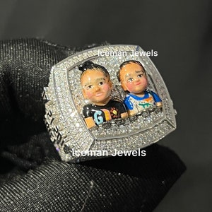 Anillo de campeón de plata sólida 925, anillo personalizado completamente helado, anillo de diamante moissanita VVS real para hombres, hip hop bustdown personalizado
