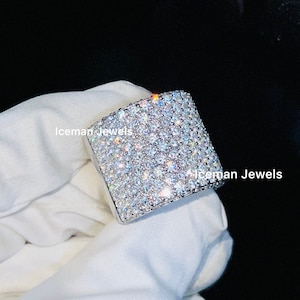14k Gold Round Cut VVS Moissanite Diamond Ring, Men&#39;s Iced Out Ring, Round Cut Diamond Customized Championship Rings