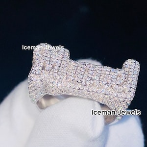 925 Silver Custom Champion Ring, Customized Iced out VVS Diamond Ring, VVS Moissanite Diamond Men's Hip Hop Ring For Birthday Gift