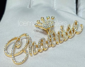 10K Gold Lab Grown Diamond Name Necklace, Personalized Pendant Necklace, Bling Name Necklace, Script Name Iced Out Jewelry, Gift For Him