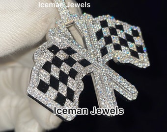 Fully Iced out Charm Flag Pendant VVS1 Moissanite Diamond Hip Hop Pendant 925 Silver Rapper Men Custom Handmade Moissanite Pendant For Gift