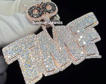 12.30 CTW Round Lab Grown Diamond Letter Pendant, Iced Out Hip Hop Pendants, Custom Lab Diamond Charm Pendant, Halloween Gift Pendant