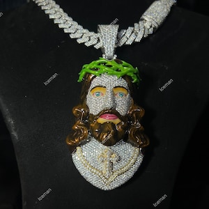 Iced Out VVS Moissanite Enamel Jesus Pendant. 925 Silver Pendant Chain, Ice Out Jesus Charm Pendant, Hip Hop Diamond Pendant For Unisex.