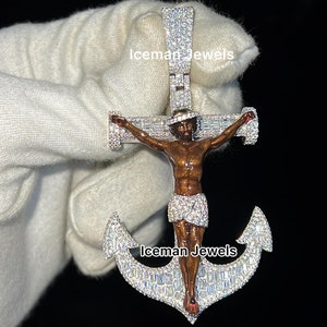 VVS Moissanite Charm Jesus Pendant, 925 Prata Iced out Hip Hop Pendant, Baguette Diamante Jesus Colar Unissex Presentes