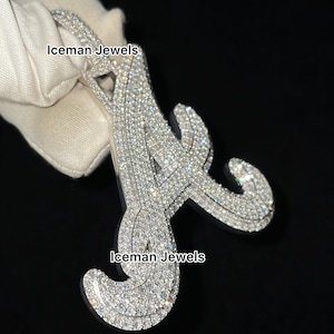 Colgante de letra personalizada VVS Moissanite, colgante de moissanita personalizado, colgante de moissanita VVS de letra personalizada, colgante de moissanita VVS de hip hop de plata
