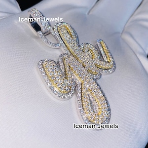 Colgante personalizado VVS Moissanite, nombre de letra personalizado Colgante VVS Moissanite, Colgante de plata Hip Hop VVS Moissanite, Colgante de moissanita de color D