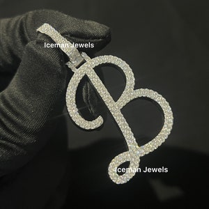 Colgante de hip hop con inicial "B" personalizado en oro de 14 quilates, con diamantes cultivados en laboratorio VVS, con letras del alfabeto personalizadas, regalo para él