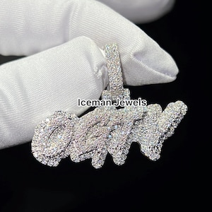 Custom Iced Out Name Pendant, Personalized Script Necklace Charm, Moissanite Diamond Hip Hop Jewelry, Custom Name Chain Gift