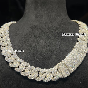 Cadena de eslabones cubanos con diamantes de moissanita VVS1 y engaste de mosaico de 16 mm para hombre, cadena cubana Miami Bustdown, collar de eslabones cubanos de plata maciza 925 para unisex