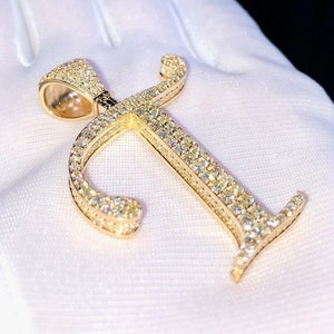 Colgante de letra personalizado de oro de 14K, diamante de moissanita redondo, joyería personalizada de Hip Hop, collar con nombre, regalo de cumpleaños