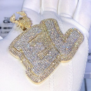 11.90 CTW Round VVS1 Moissanite Letter Pendant, Iced Out Hip Hop Pendants, Custom Moissanite Charm Pendant, Halloween Gift Pendant