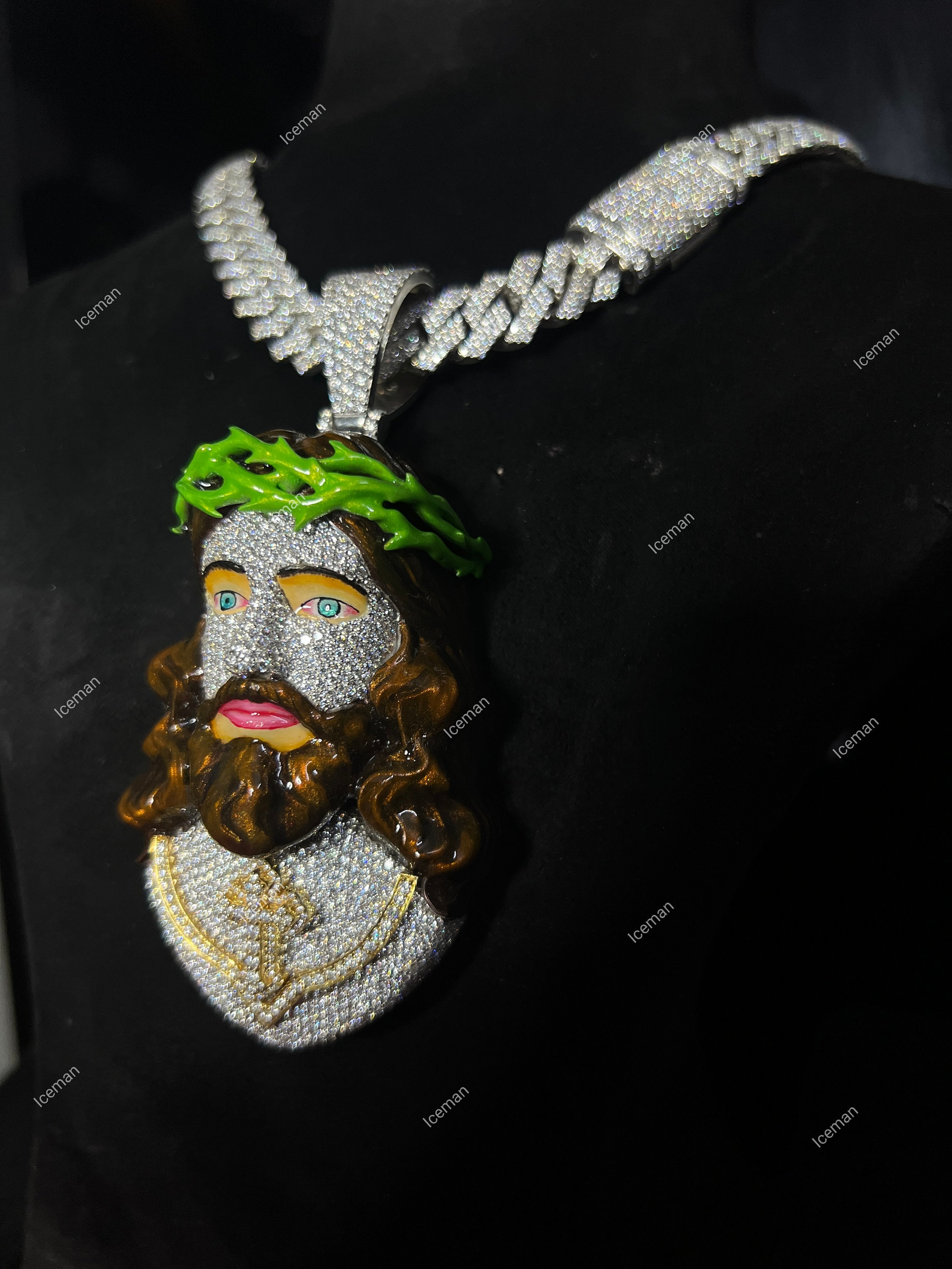 Iced Out VVS Moissanite Enamel Jesus Pendant. 925 Silver Pendant Chain ...