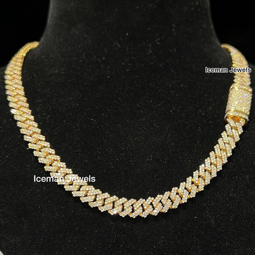 8mm Ice Out Lab Grown Diamond Cuban Link Chain Men's Bustdown Miami ...