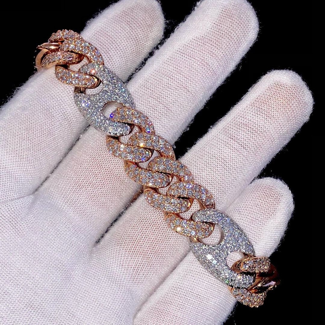14mm Ice Out Cuban Link Bracelet, VVS Moissanite Diamond Cuban