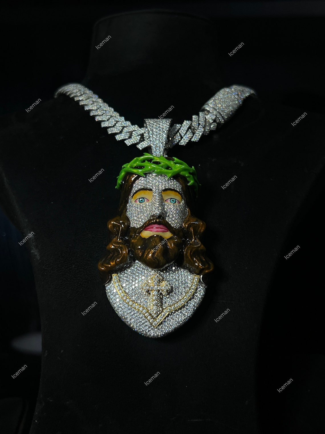 Iced Out VVS Moissanite Enamel Jesus Pendant. 925 Silver Pendant Chain ...