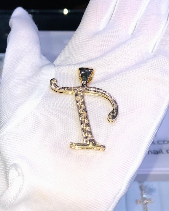 Pendente Argento 925 Placcato Oro 14K Ciondolo Con Lettera Iniziale Personalizzata P Da Uomo In Moissanite O 731095