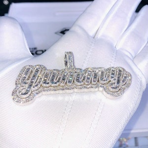 Personalizado 925 prata moissanite carta pingente totalmente gelado vvs diamante hip hop pingente para homem, baguette moissanite charme para presente de aniversário