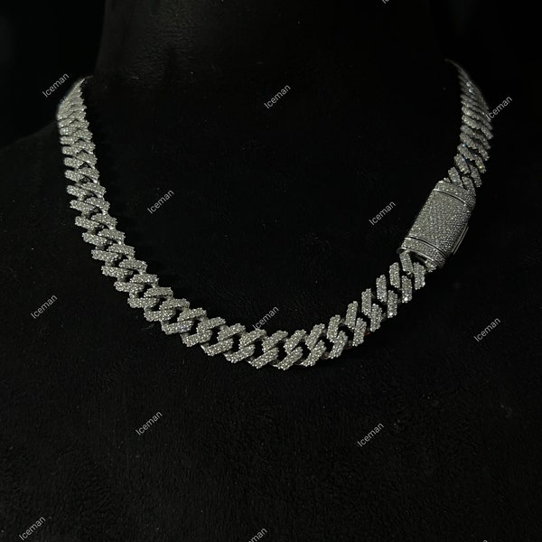 8 mm VVS Diamond Iced Out Chain, VVS Moissanite Cuban Link Chain, 925 Sterling Silver Chain, Unisex Diamond Chain, Gift For Her