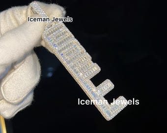 25.69 CTW Baguette Round VVS1 Moissanite Letter Pendant, Iced Out Hip Hop Pendants, Custom Moissanite Charm Pendant, Halloween Gift Pendant