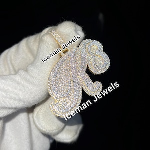 Custom iced Out Unisex Pendant, VVS Moissanite Diamond jewelry, Hip Hop Pendant, 925 Silver Jewelry, Customized Letter Pendant, pass tester