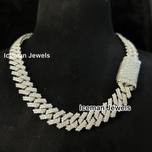 Cadena de eslabones cubanos de 12 mm con diamantes de moissanita VVS1 para hombre, cadena cubana Miami Bustdown, collar de eslabones cubanos de plata maciza 925 para unisex
