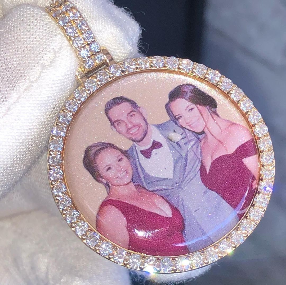 Men's Iced Out Photo Pendant, VVS Moissanite Diamond Picture Pendant, 925 Silver Memory Necklace