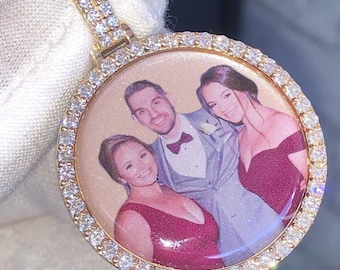 Pingente masculino com foto em glacê, pingente com imagem de diamante de moissanita VVS, colar com memórias em prata 925, pingente de hip hop, pingente de diamante personalizado