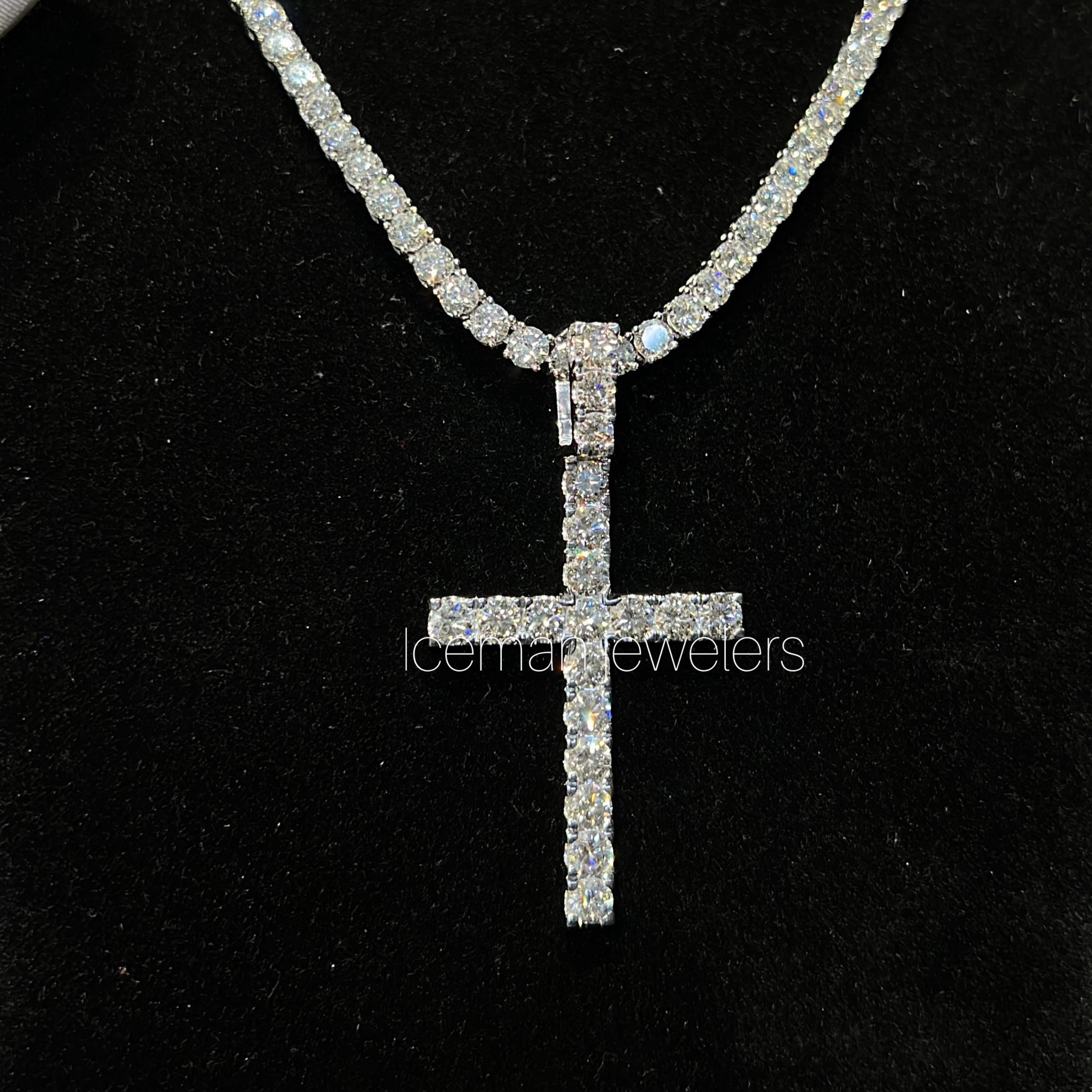 Iced Out Lab Grown Diamond Cross Pendant With Tennis Chain 925