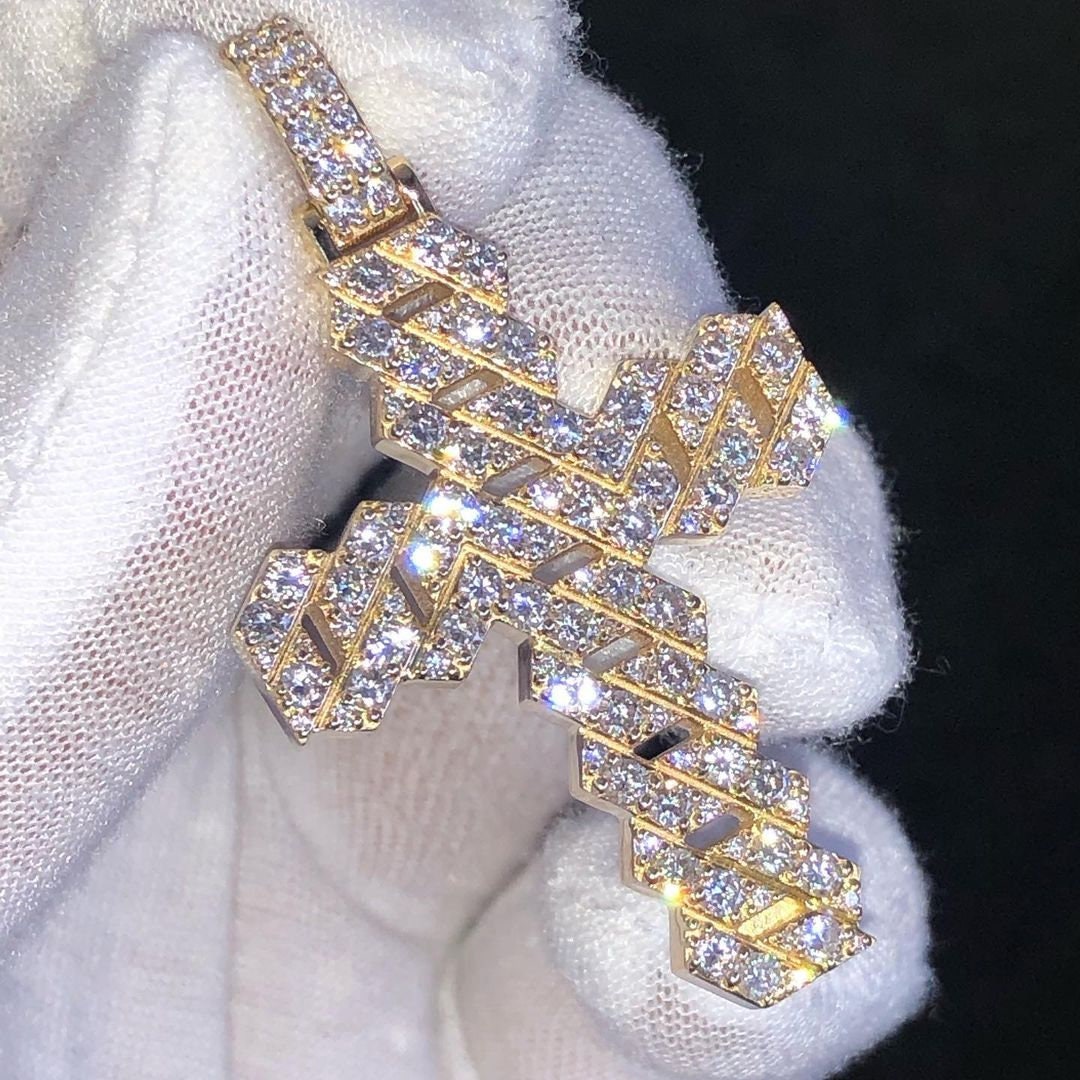 Iced Out Cross VVS Diamond Pendant 14K Solid Gold Jesus Cross Necklace