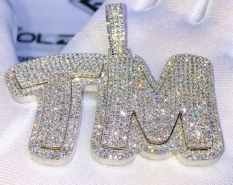 Custom "TM" Initial Hip Hop Letter Pendant, VVS Moissanite 925 Silver Iced out Customized Alphabet Letter Necklace Gift for Him