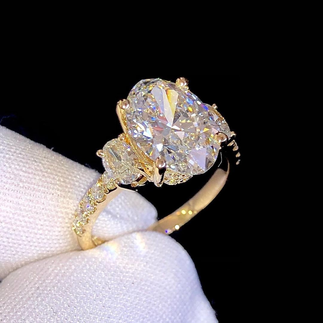 3 CT Oval Cut Moissanite Engagement Ring 14K Gold Moissanite Engagement ...