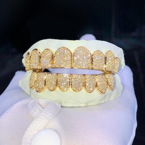 VVS Moissanite 925 Sterling Silver Diamond Grillz, 925 Silver Moissanite Grillz, 8 x 8 Moissanite Griilz, VVS Moissanite Grillz