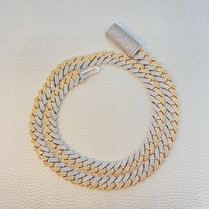 Srebrny łańcuszek kubański, srebrny łańcuszek kubański, 10 mm łańcuszek z diamentami Moissanite, łańcuszek z diamentami Iced Out dla mężczyzn